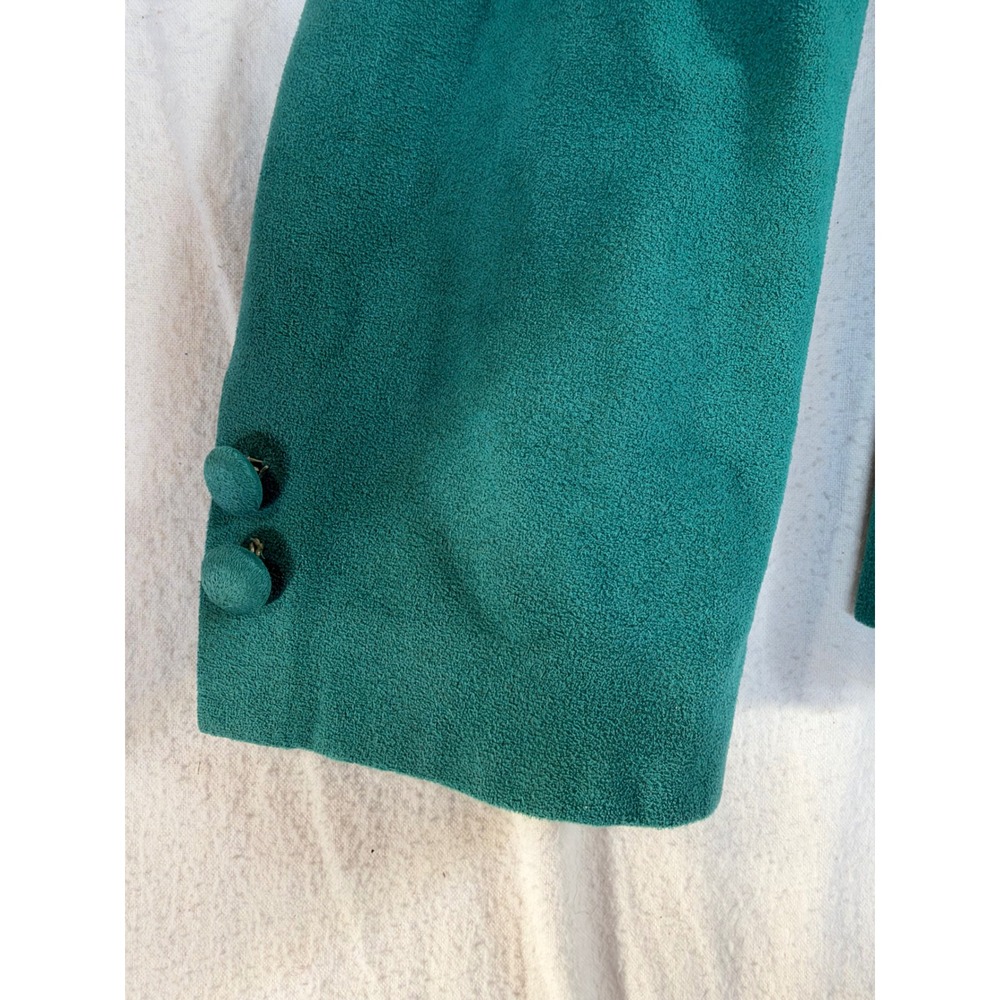 Vintage Teal Faux Suede Skirt Suit Set Blazer & Midi Skirt Green 2 Piece - Picture 4 of 16
